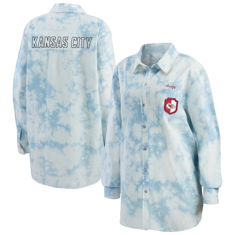 Kansas City Chiefs Women’s Chambray Acid-washed long sleeve button up denim